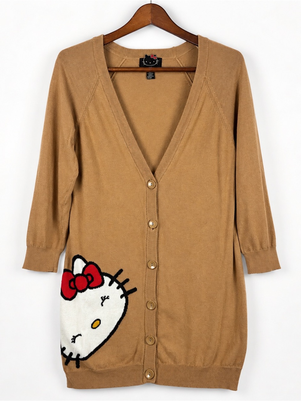 Hello Kitty Forever 21 Angora Long Cardigan Sweater Tan M 2011